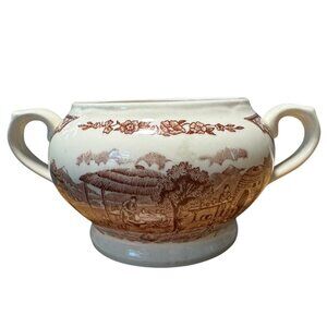 Alfred Meakin Fair Winds Pottery Sugar Bowl With Dual Handles & Scenic Pattern